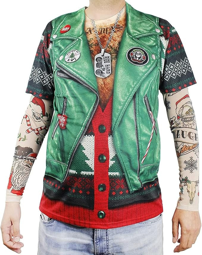 Christmas - Biker with Tattoo Long Sleeve T-shirt