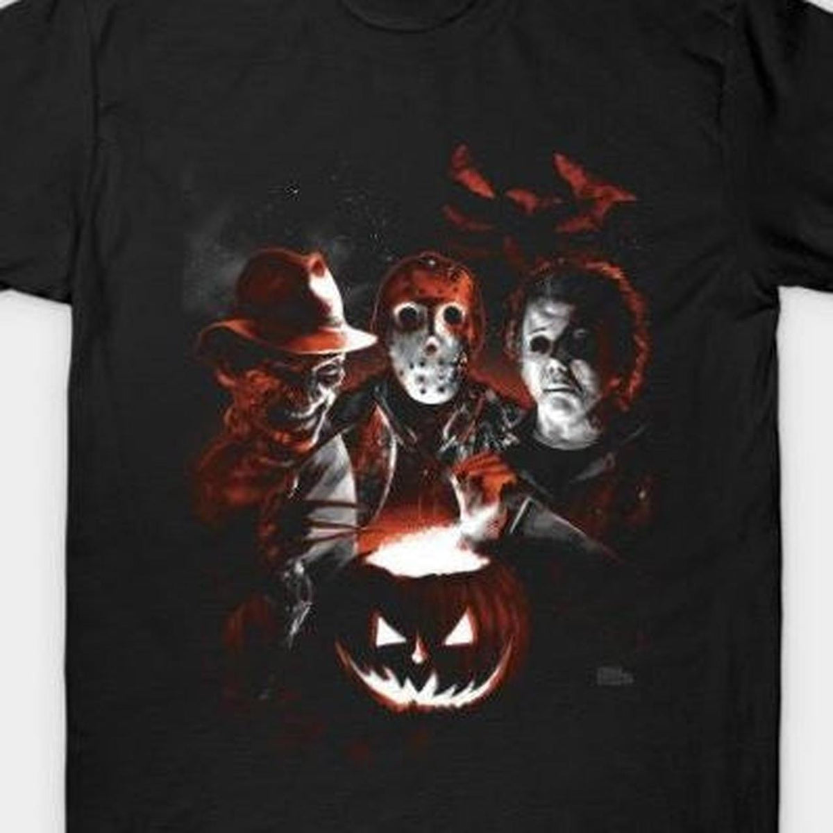 Horror Characters - Freddy, Jason, Michael Jack O Lantern T-shirt