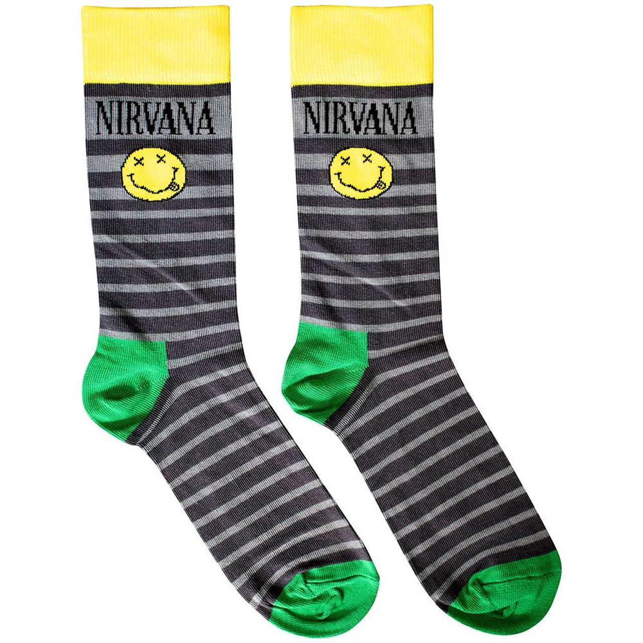 Nirvana - Happy Face And Logo Stripes Socks