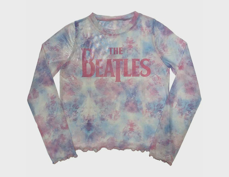 The Beatles - Drop T Logo Long Sleeve Mesh Crop Top T-shirt