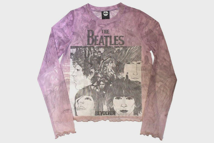 The Beatles - Revolver Long Sleeve Mesh Crop Top T-shirt